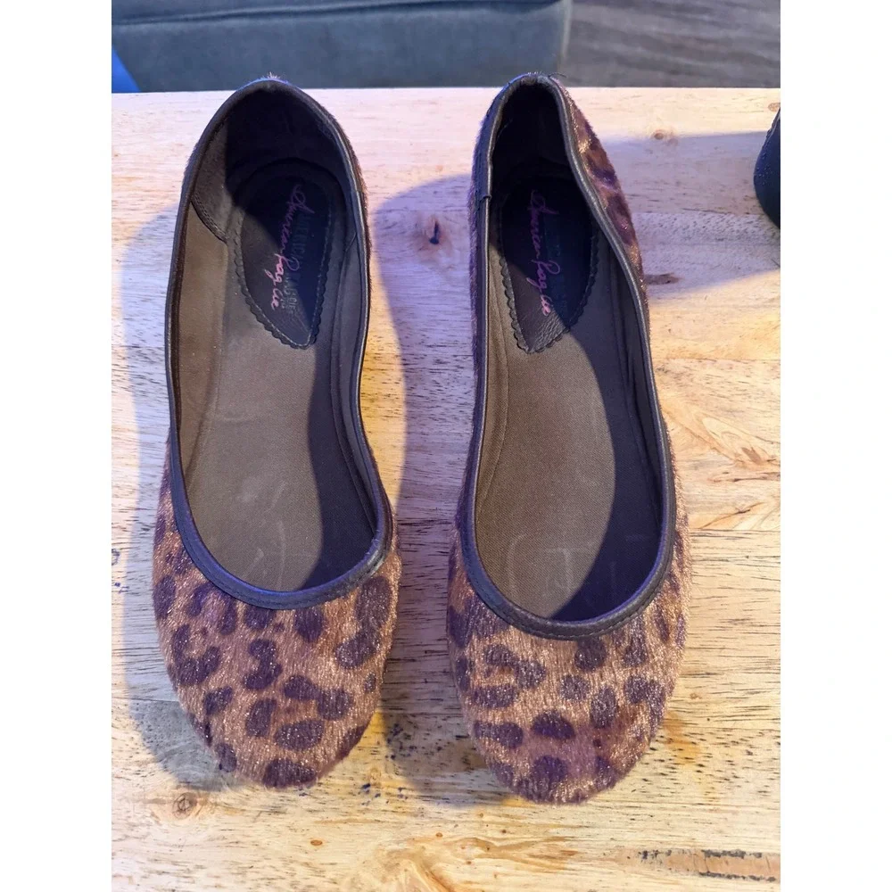 American Rag Cie Celia Leopard Print Ballet Flats Womens Size 10 Brown Tan Black
